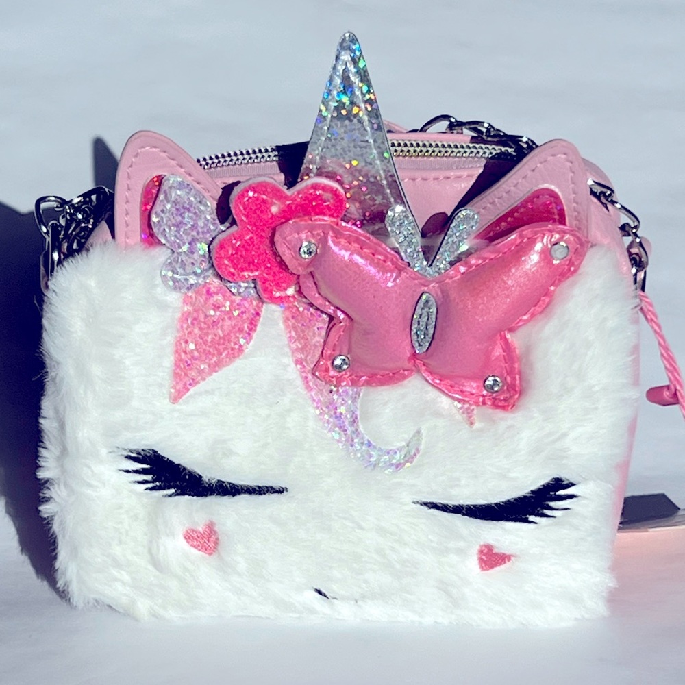 Omg pink/white unicorn accessory furry bag